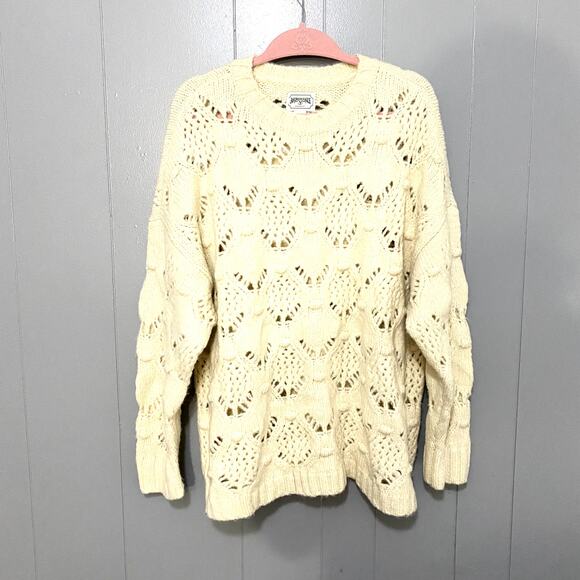 NEW American Eagle Cream Oversized Pointelle Crewneck Boho Sweater XL - Picture 2 of 8